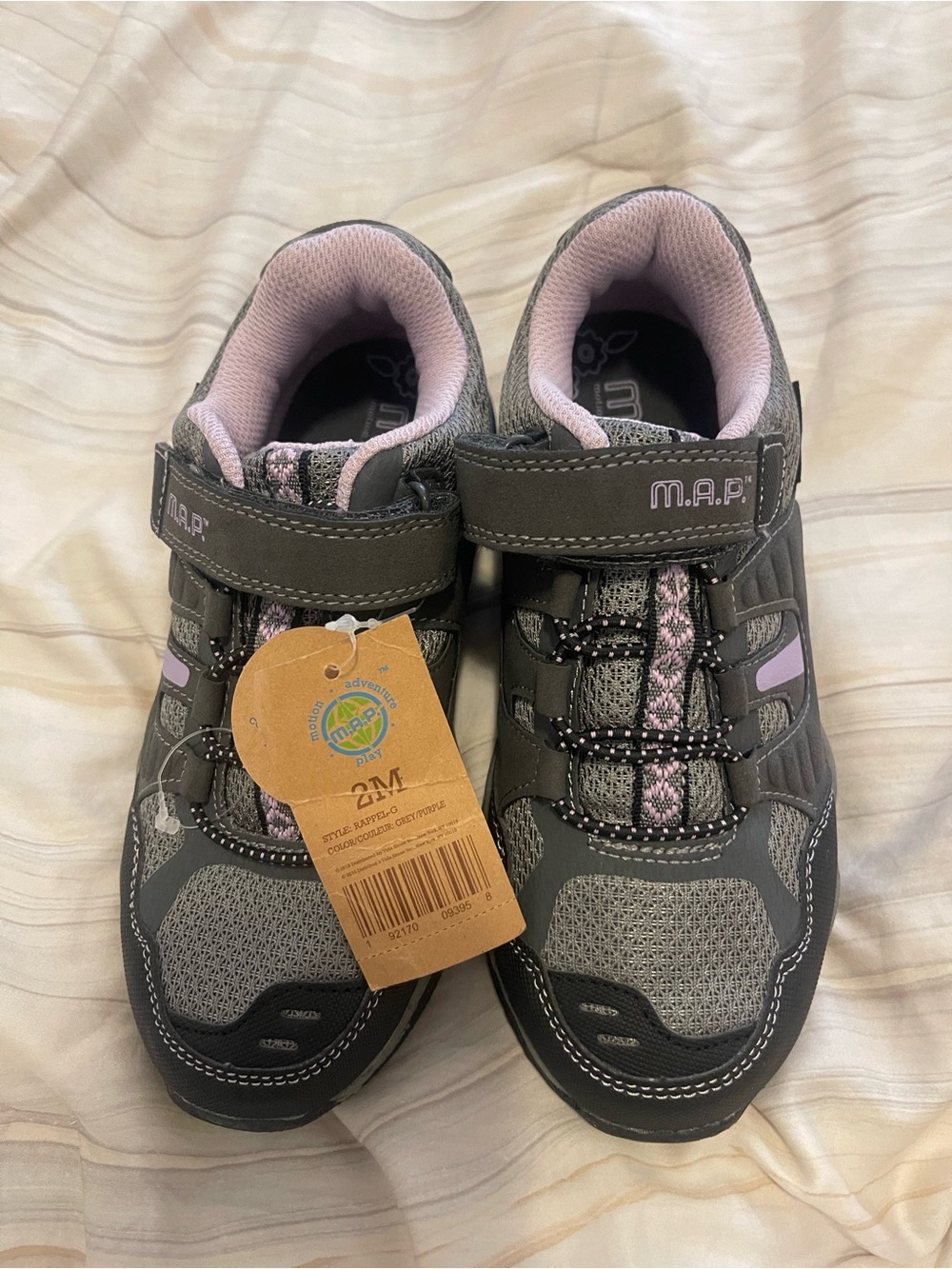 Kids Gray and Pink Hook-and-Loop Sneakers
